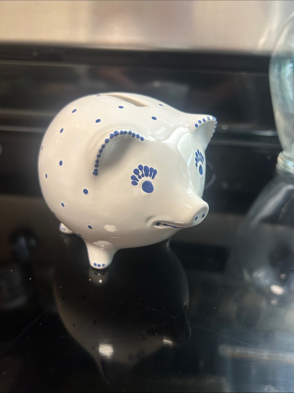 Tiffany & Co. White Ceramic Piggy Bank with Blue Detailing